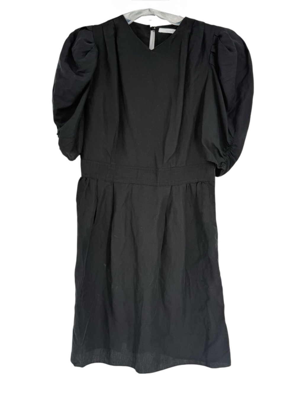 Laura Garcia Womens Silk Linen Shift Dress Black Size 2 Short Puff Sleeves